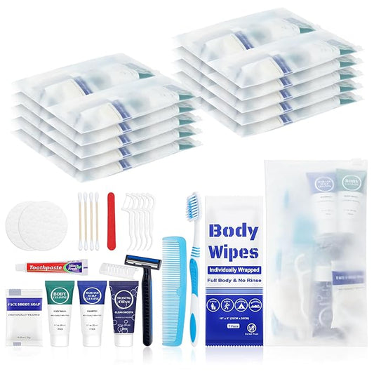 Travel Hygiene Kit Personal Toiletries Bulk, Disposable Homeless Care Package Supplies, Men Toiletry Set Cleaning Essentia...