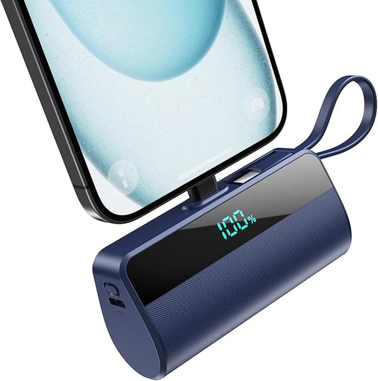 Small Portable Charger for iPhone with Built in USB C Cable, 5500mAh Mini Power Bank 20W PD Fast Charging, LCD Display Bat...