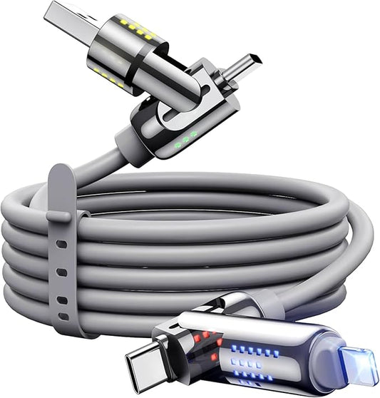 240W 4-in-1 Multi Fast USB Charging Cable with Breathing Light, Fast Charging cord Cable & Data Sync with USB A/C to C/L, ...