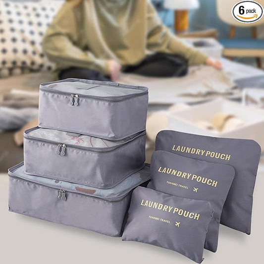 Packing Cubes 6 Set Travel Essentials for Carry on Luggage Organizers Suitcase Travel Accessories (Grey)