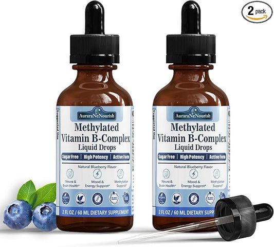 2 Packs Methylated B Complex Vitamins w. L-5-MTHF Folate, Vitamins B2 B6 & B12 for Men & Women, Complete 9-in-1 Methyl B S...