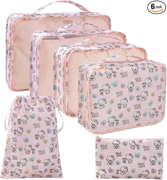 AmBealla 6 Set Travel Organizer,Packing Cubes for Travel Luggage Organizer Bags,Waterproof Pink Twill,Cute Packing Organiz...