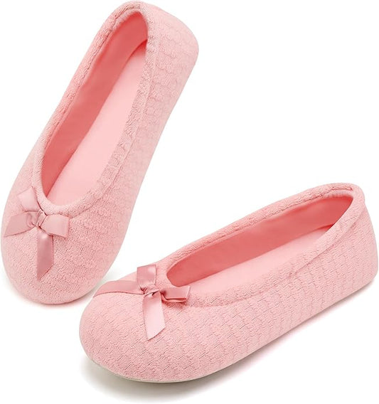ANLUKE Women's Ballerina Slippers Fuzzy House Shoes Memory Foam with Non-Slip Sole