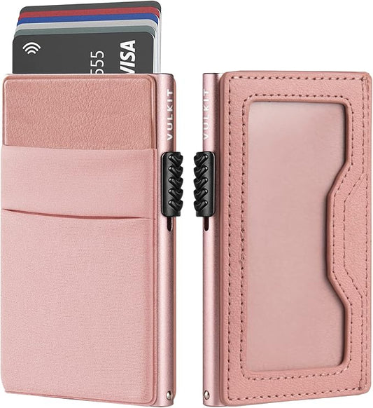 VULKIT Minimalist Wallet with ID Window & EDC Pocket Pop Up Card Holder RFID Blocking Slim Wallet Design for Airtag Cash C...