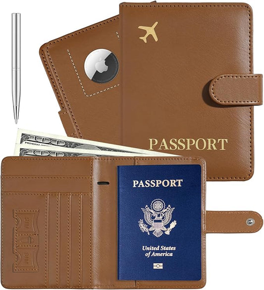 Beanumerous Passport Holder with Airtag Slot Cards Cash Air Ticket Pocket, Travle Gifts for Women Men RFID Blocking Walle...