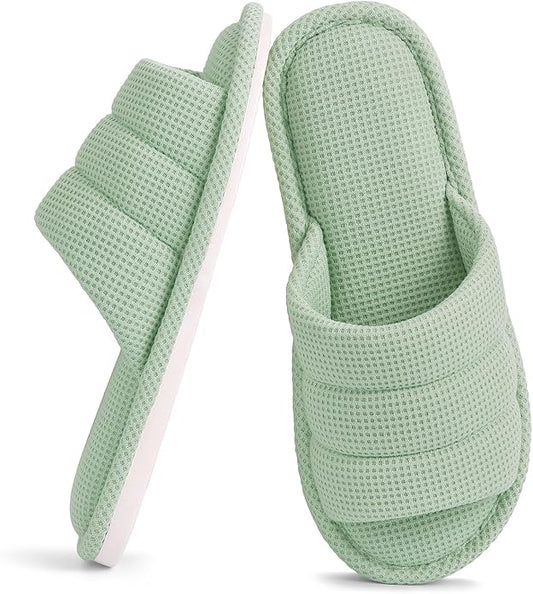 Shevalues Summer House Slippers for Women Men Breathable Waffle Indoor Slippers Slip-on Open Toe Home Shoes