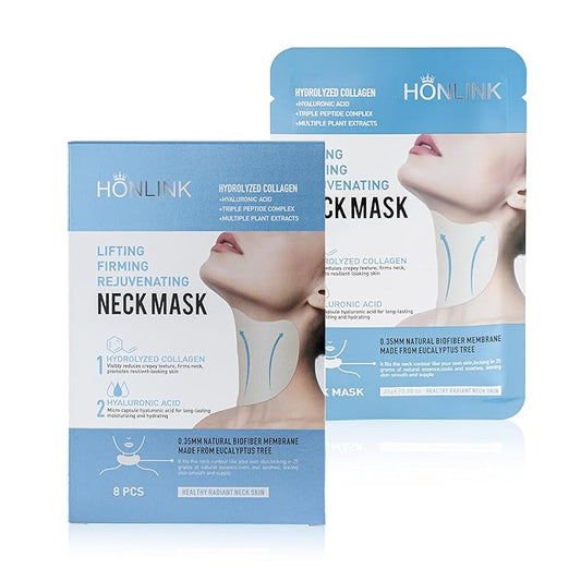 Neck Mask 8PCS,HONLINK Hydrolyzed Collagen Neckmask Set Gift with Hyaluronic Acid & Peptide, Moisturizing Firming Masks fo...