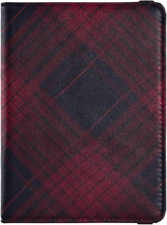 Dark Red Plaid Leather Passport and Vaccine Card Holder Combo Passport Case Travel Documents Wallet Passport Holder Combo ...