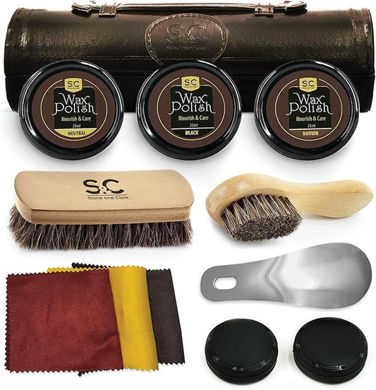 Stone and Clark Original Shoe Polish & Care Kit - Leather Shoe Shine Kit for Men & Women