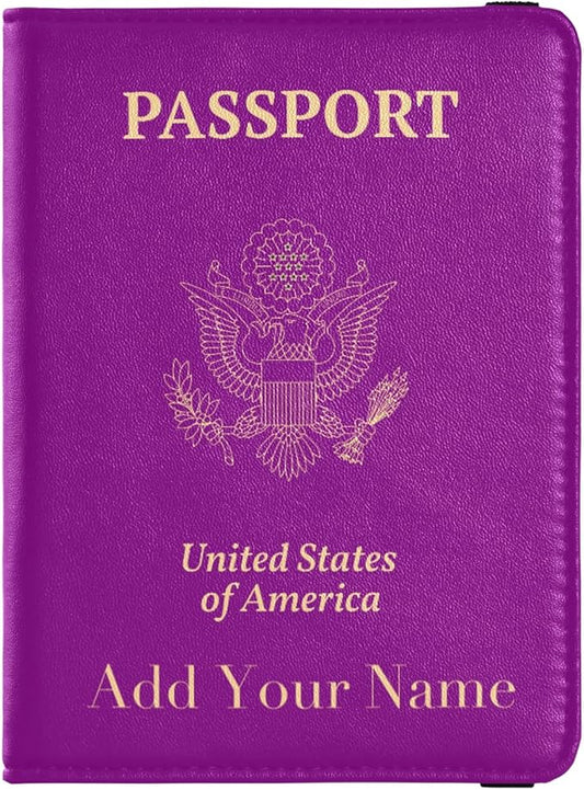 Personalized Passport and Vaccine Card Holder Combo Custom Name Passport Cover with Vaccine Card Protector Purple