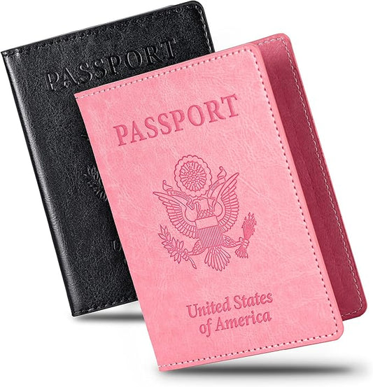 Honmein 2 Pcs Passport holders，Ultra Slim passport wallet，PU Leather Passport Cover for Women and Men