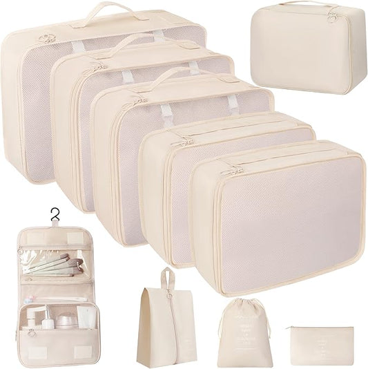 10 Pcs Set Packing Cubes - Travel Packing Organizers, Expandable Suitcase Organizer, Luggage Organizer Bags