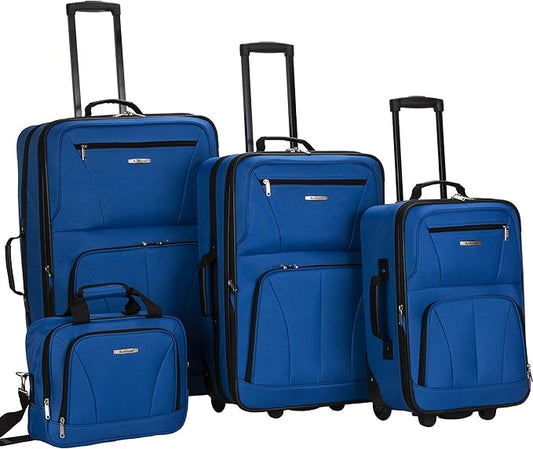 Rockland Journey Softside Upright Luggage Set,Expandable, Blue, 4-Piece (14/19/24/28)