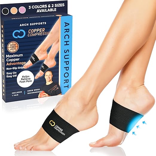 Copper Compression Arch Support - 2 Pain Relief Foot Care Brace Sleeves for Plantar Fasciitis, Heel Spurs - Wide & Narrow ...