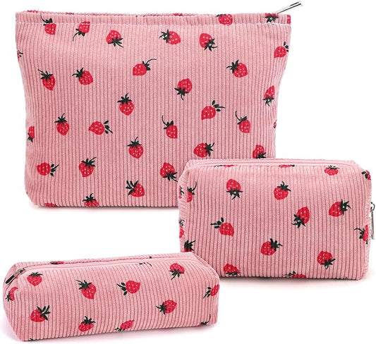 3 Pcs Makeup Bag Cosmetic Bag Set for Girls Women Travel Organizer Bathroom Toiletry Pouch Large Capacity Storage Bag (Str...