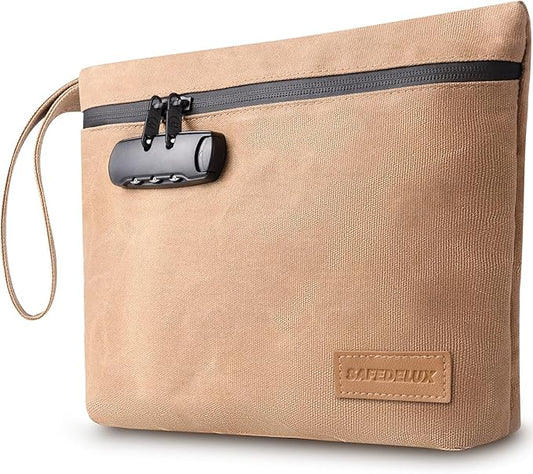 SafeDelux Lock Travel Pouch with Combination Lock & Activated Carbon—Waterproof Zipper, Carbon Lined for Home Storage & Gi...