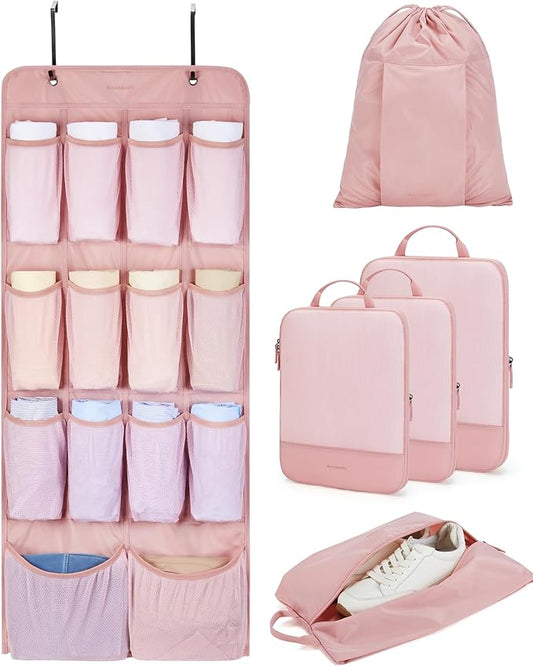 BAGSMART Hanging Compression Packing Cubes, 6 Set Large Suitcase Organizer Bags Set, Cruise Travel Essentials for Women | ...