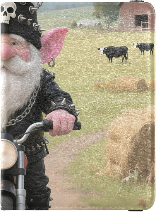 Biker Gnome Fun Leather Passport and Vaccine Card Holder Combo Travel Passport Wallet With Vaccination Card Slot Passport ...