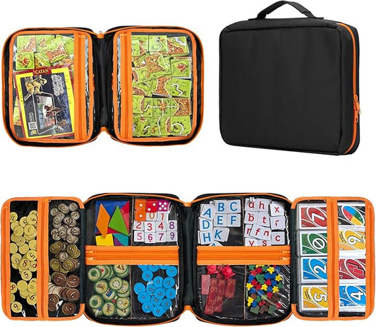 Premium Board Game Storage Organizer Case (14 PVC Pouches) - Portable Travel Game Storage Case | Ultimate Dice and Token H...