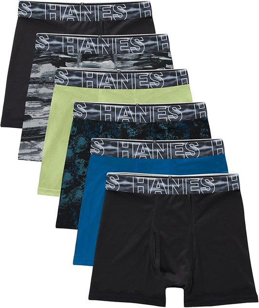 Hanes boys Performance Tween Boxer Briefs Underwear, Assorted Prints & Solids, 6-pack