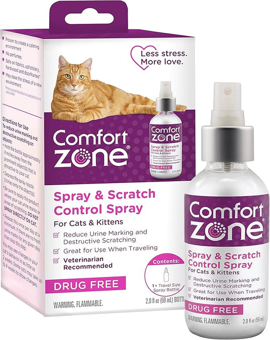 Comfort Zone Cat Calming Pheromone Spray: Travel Size (2 oz); Proven to Reduce Destructive Scratching, Urine Marking, and ...