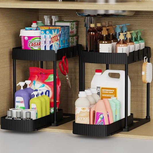 Ukeetap Multi-Purpose Pull-Out Storage Organizers, Under Sink/Cabinet Organizers and Storage for Bathroom & Kitchen, Blac...