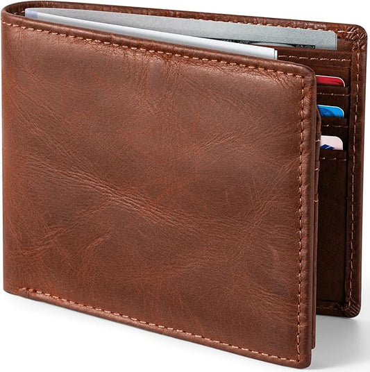 GSOIAX Top Genuine Grain Leather Premium Crazy Horse Wallet for Men-Handcrafted Vintage Bifold Wallet with 11 Card Slots,2...