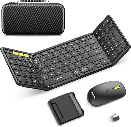 Foldable Keyboard and Mouse, Samsers Folding Bluetooth Keyboard Combo, 2.4G + BT5.0 x 2, Full-Size Portable Travel Keyboar...