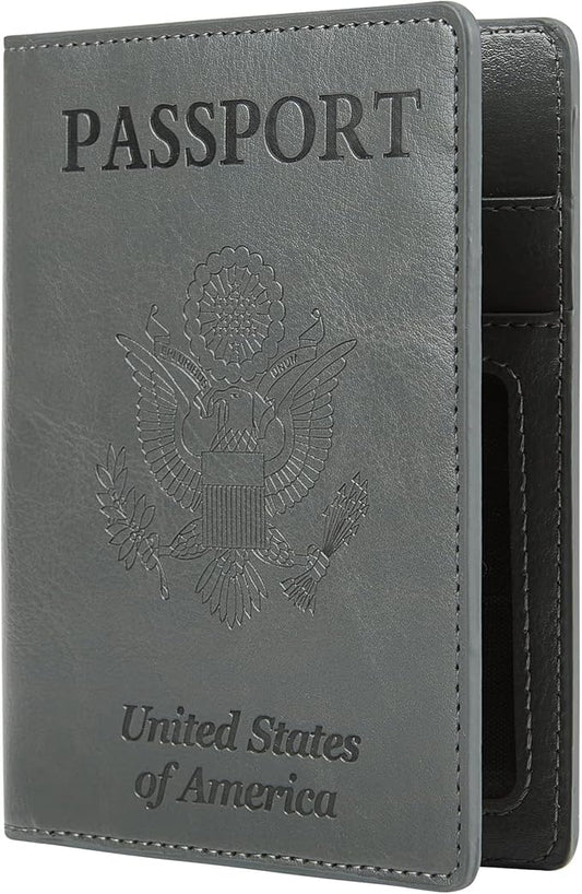 Cynure Leather Passport Cover CDC Vaccine Card Holder Combo Men & Women Travel Passport Case, grey