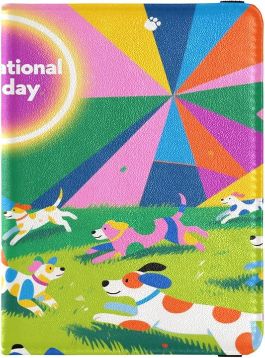 Colorful Happy Dogs Leather Passport and Vaccine Card Wallet Combo Travel Passport Wallet With Vaccination Card Slot Passp...