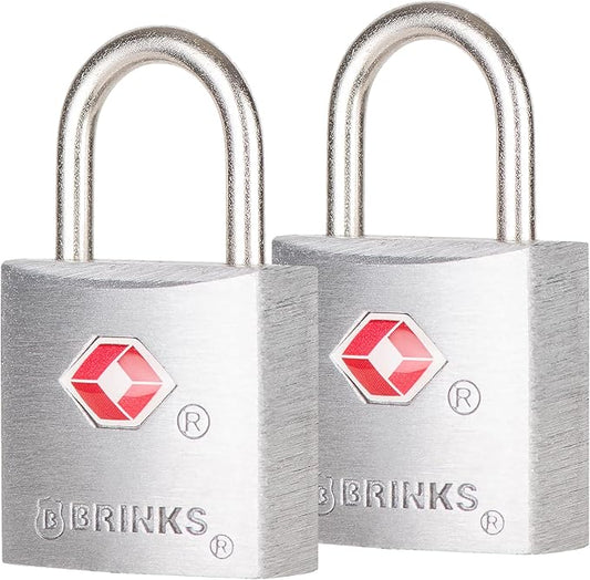 BRINKS TSA Approved Padlock, 22mm Aluminum, Chrome-Plated with Hardened Steel Shackle, TSA Locks for Luggage, 2-Pack