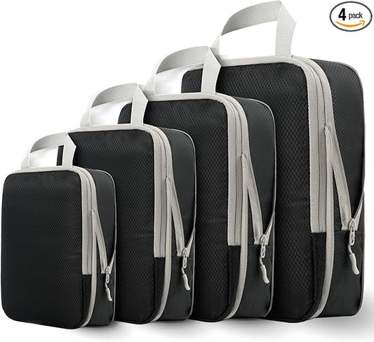Compression Packing Cubes for Travel, 4 Set Expandable Packing Organizers, Lightweight Luggage Organizer Bags, Travel Esse...