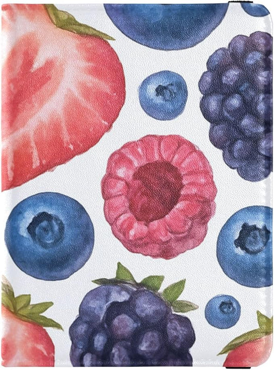 Watercolor Berry Pattern Leather Passport and Vaccine Card Wallet Combo Travel Passport Wallet With Vaccination Card Slot ...
