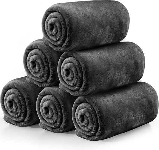 Tinideya 6 Pcs Flannel Fleece Throw Blanket Bulk 50 x 60 Inch Soft Fleece Blanket Warm Throw Blanket Coral Blankets for Co...