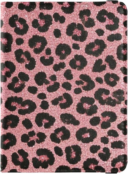 Fake Glitter Leopard Print Leather Passport and Vaccine Card Holder Combo Travel Documents Organizer Protector Passport Ho...