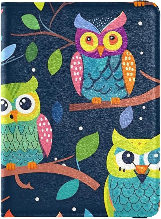 Colorful Owl Tree Dark Pattern Leather Passport and Vaccine Card Wallet Combo Travel Passport Wallet With Vaccination Card...