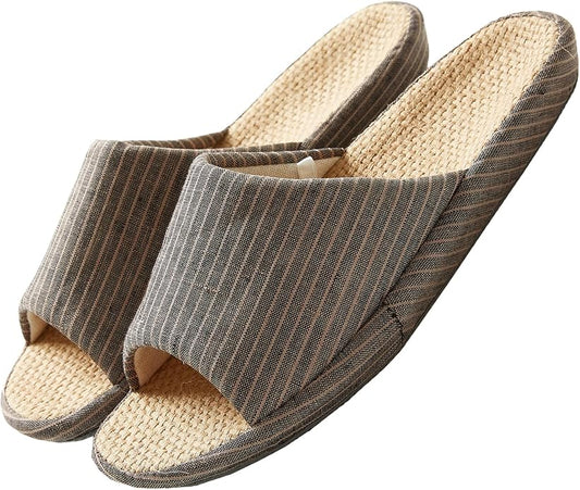 MAGILONA Womens House Slippers Summer Open Toe Tatami Straw Men's Indoor Shoes,Bedroom Linen Lightweight Slip Silent Slippers