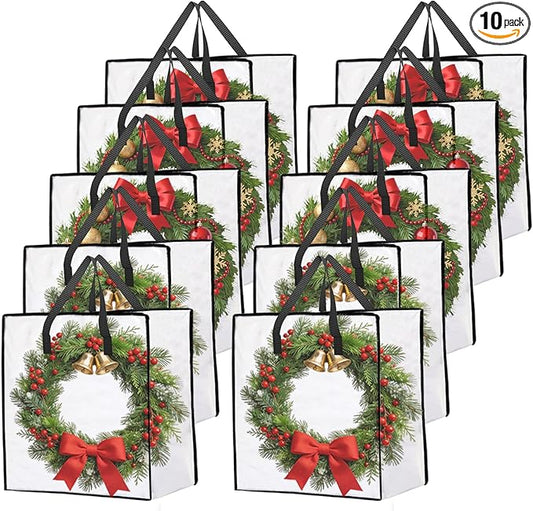 10 Pcs Wreath Storage Bag, Christmas Storage Bags with Zipper and Handles Garland Container Clear Moving Bags for Holiday ...