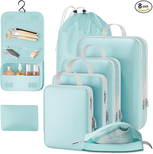 Utook 8 Set Compression Packing Cubes for Travel, Double Zipper Space-Saving Expandable Compression Packing Cubes, Sturdy ...