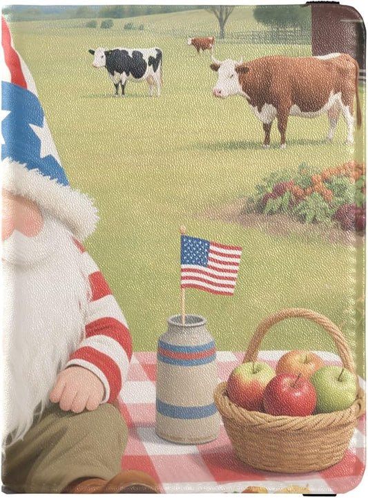 Patriotic Gnome Picnic Leather Passport and Vaccine Card Holder Combo Passport Case Travel Documents Wallet Passport Holde...