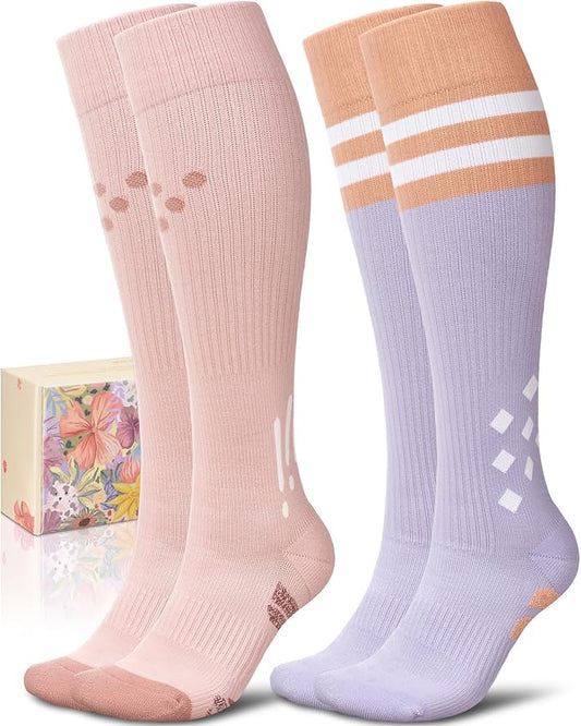 CTHH Thick Cotton Compression Socks for Women 15-20mmHg Cute Knee High Socks Support for Running, Travel, Nurse, Pregnancy