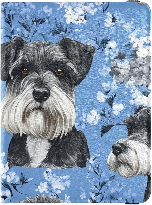 Dog Flower Blue Pattern Leather Passport and Vaccine Card Wallet Combo Travel Passport Wallet Passport Holder Combo with V...