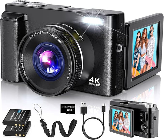 4K Digital Camera for Photography Autofocus, 2026 Latest 48MP Vlogging Camera for YouTube with SD Card, 2 Batteries, 3" 18...