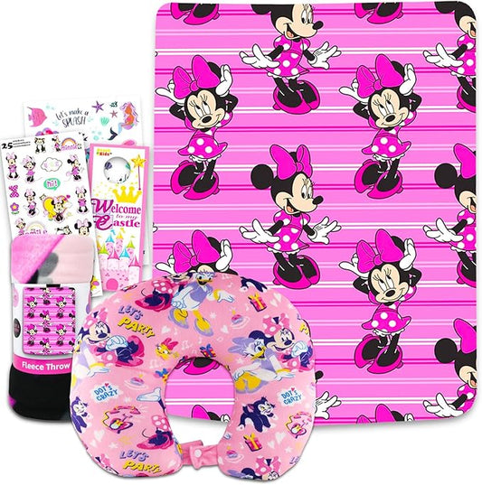 Disney Minnie Mouse Travel Blanket and Pillow Set - Bundle with 45"x 50" Throw Blanket, Neck Pillow, Stickers, More | Minn...