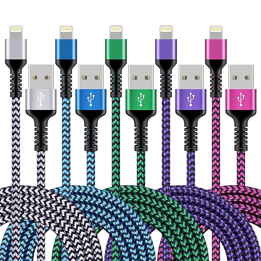 iPhone Charger [5Pack/6ft], Long Braided Lightning Cables, Fast Charging Power Adapter Cargador Cords for iPhone 14/13/12 ...