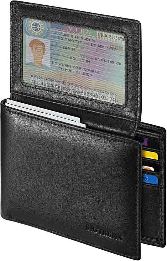 Sigtrenx Leather Wallets for Men, Genuine Leather Mens Wallets Bifold Rfid Blocking with 2 ID Windows