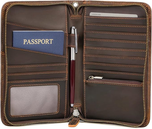 Polare Full Grain Leather Travel Passport Holder RFID Blocking Cover Case Travel Document Organizer Wallet Holders 2 Passp...