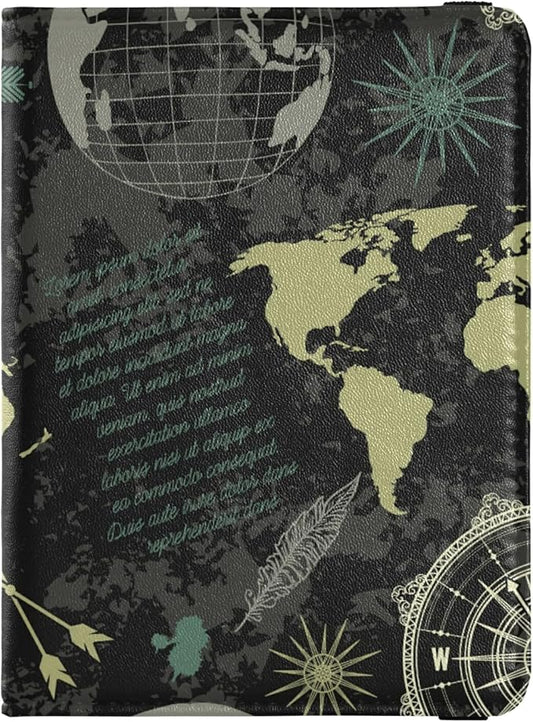 OTVEE Passport Holder,Vintage Globe World Map PU Leather Passport Holder with Card Slot, Passport Wallet RFID Blocking, Pa...