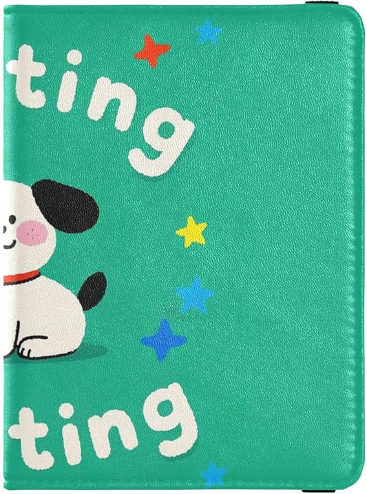Hello Cartoon Cute White Dog Leather Passport and Vaccine Card Holder Combo Travel Passport Wallet Passport Holder for Men...