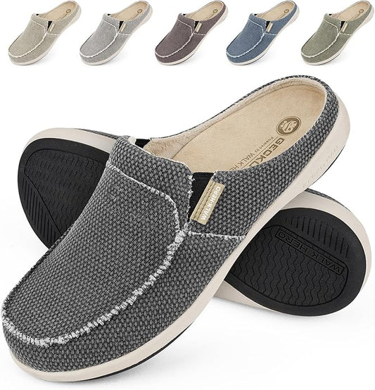 Mens Slippers with Arch Support, Canvas House Slipper for Men with Velvet Lining, Slip On Clog, Indoor Outdoor House Shoes...